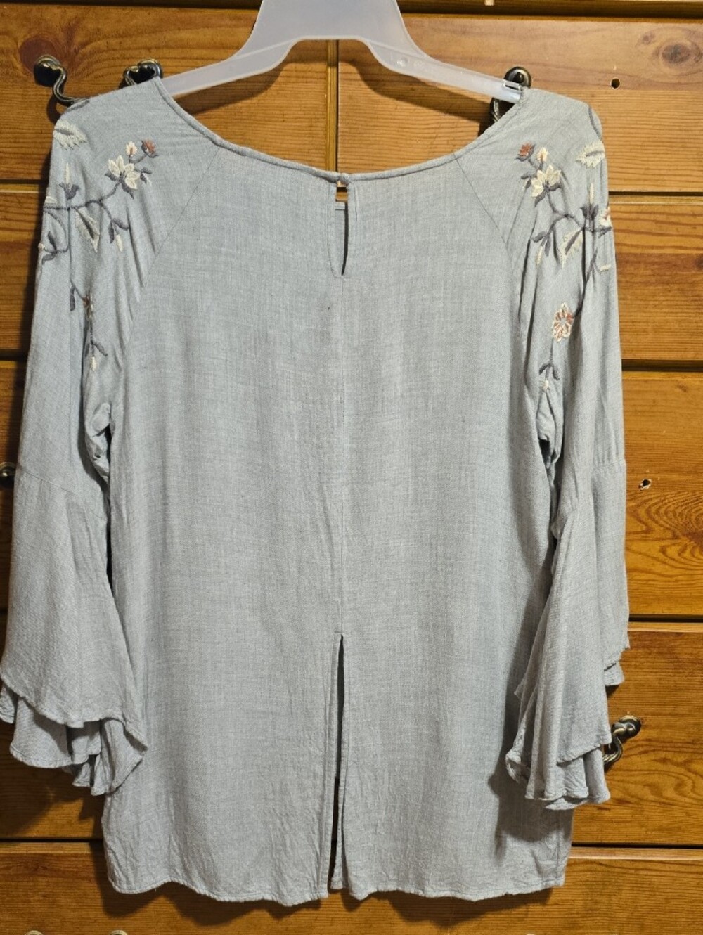 LC Lauren Conrad Light Blue Embroidered Bell Sleeve Blouse - Picture 2 of 8